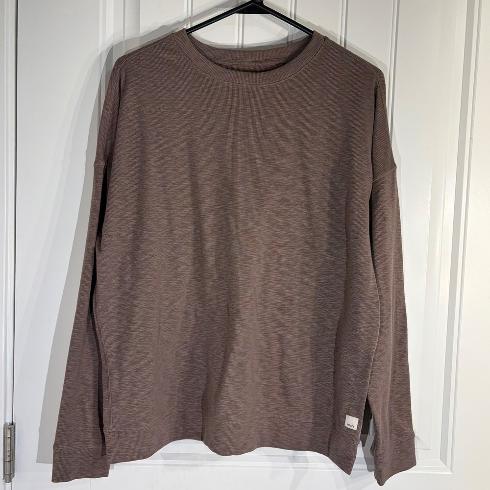 Vuori Waffle Knit Thermal Shirt Mens Medium Brown Long Sleeve Crew Neck Layering